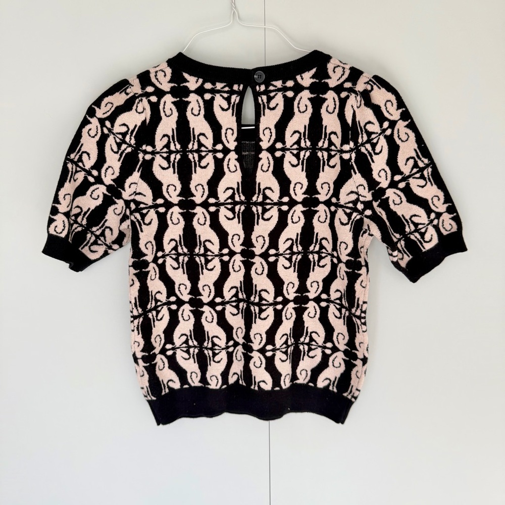 MAEVE x ANTHROPOLOGIE Harmon Jacquard Sweater Tee in Black White Poodle - Picture 5 of 9